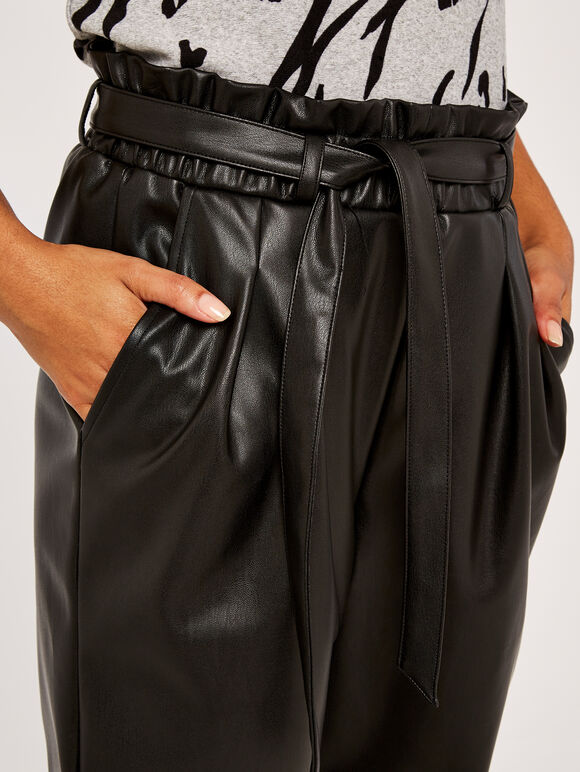 Leather Look Paperbag Trousers, Black, large