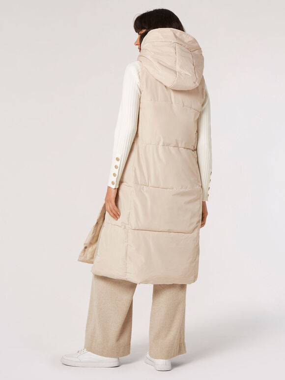 Longline Puffer Gilet, Stone, large