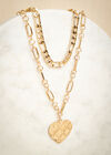 Gold Heart Double Chain Necklace, Assorted, large