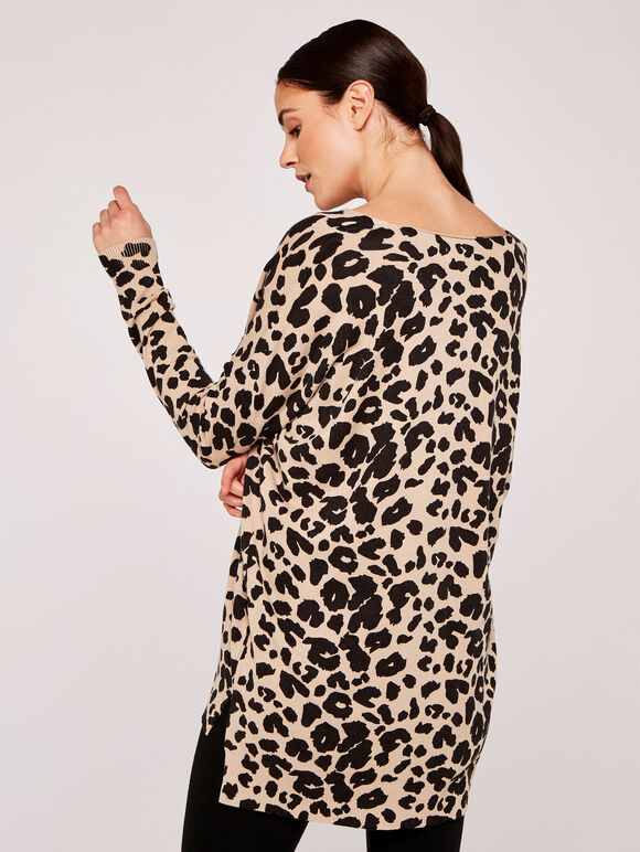 Leopard Print Soft Jumper, Stone, large