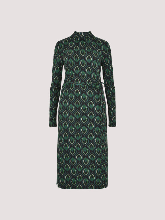 Geometric Leaves Knit Midi Dress, Green, large
