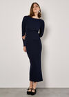 Ribbed Knit Low Back Midi Dress, Navy, large