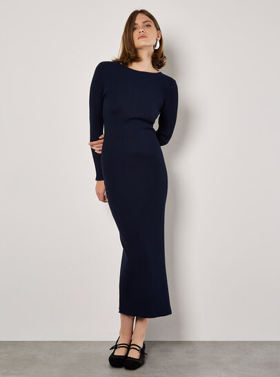 Ribbed Knit Low Back Midi Dress