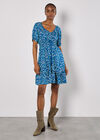 Sarasa Floral Bardot Mini Dress, Blue, large