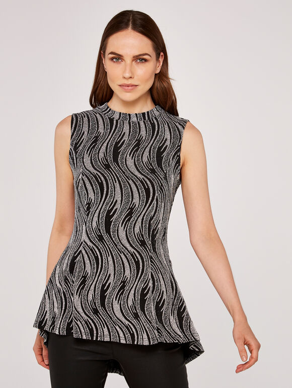 Lurex Swirls Sleeveless Top, Black, large