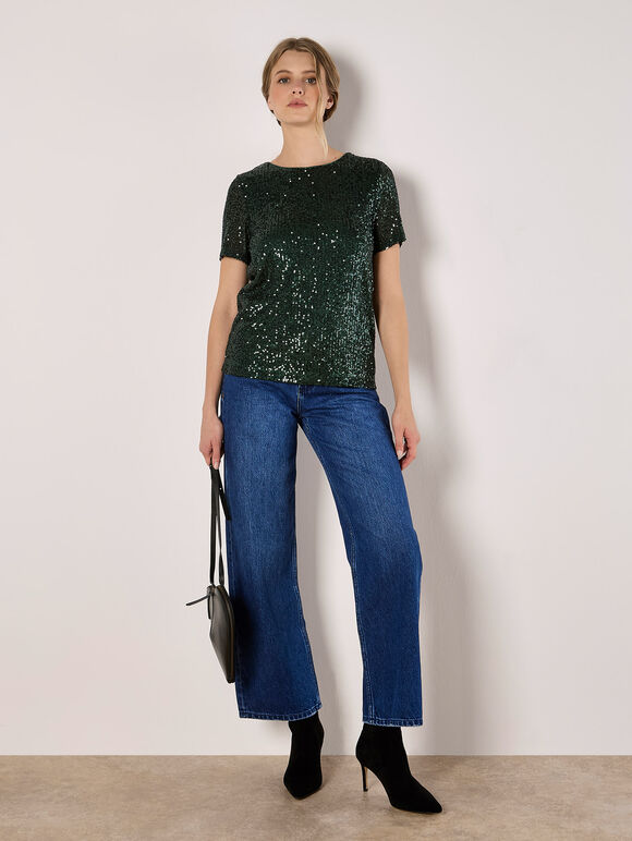 Sequin Embellished T-Shirt, Green, large