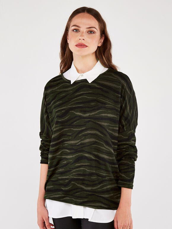 Abstract Zebra Oversize Top, Green, large