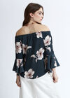 Floral Print Bardot Top, Green, large