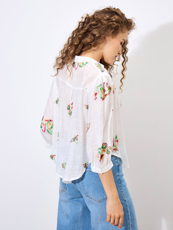 Floral Paisley Embroidered Blouse, White, large