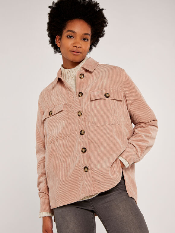 Corduroy Shacket, Pink, large