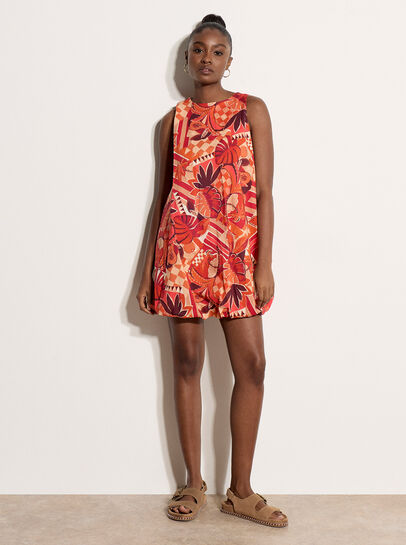 Abstract Print Bubble Hem Cotton Mini Dress