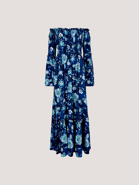 Floral Bardot Maxi Dress, Navy, large
