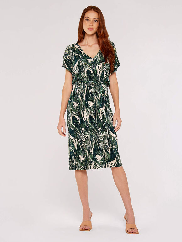 Marble Print Midi Dress, Green, large