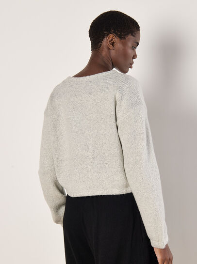 Cropped Boucle Knit Drawstring Jumper