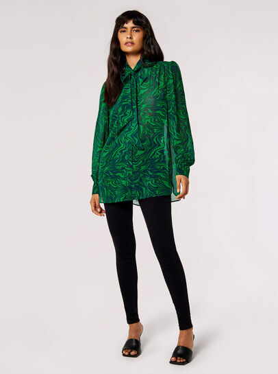 Painterly Marble Neck Tie Blouse