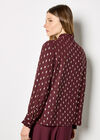 Gold Foil Ruffle Chiffon Blouse, Burgundy, large
