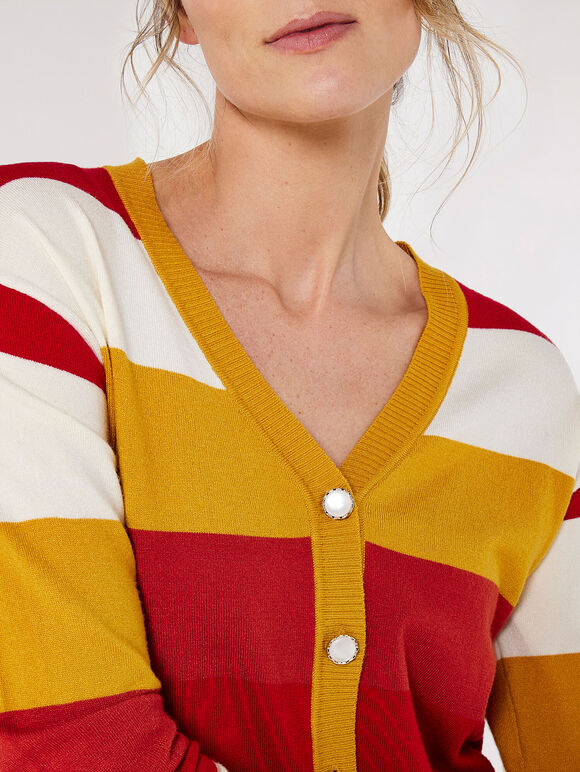 Knitted Multistripe Cardigan, Orange, large