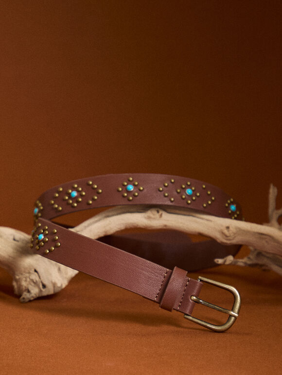 Bronze Studded Belt, Brown, large