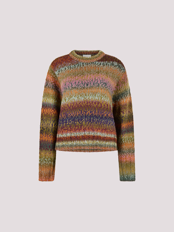 Chunky Knit Tonal Stripe Jumper, Orange, large