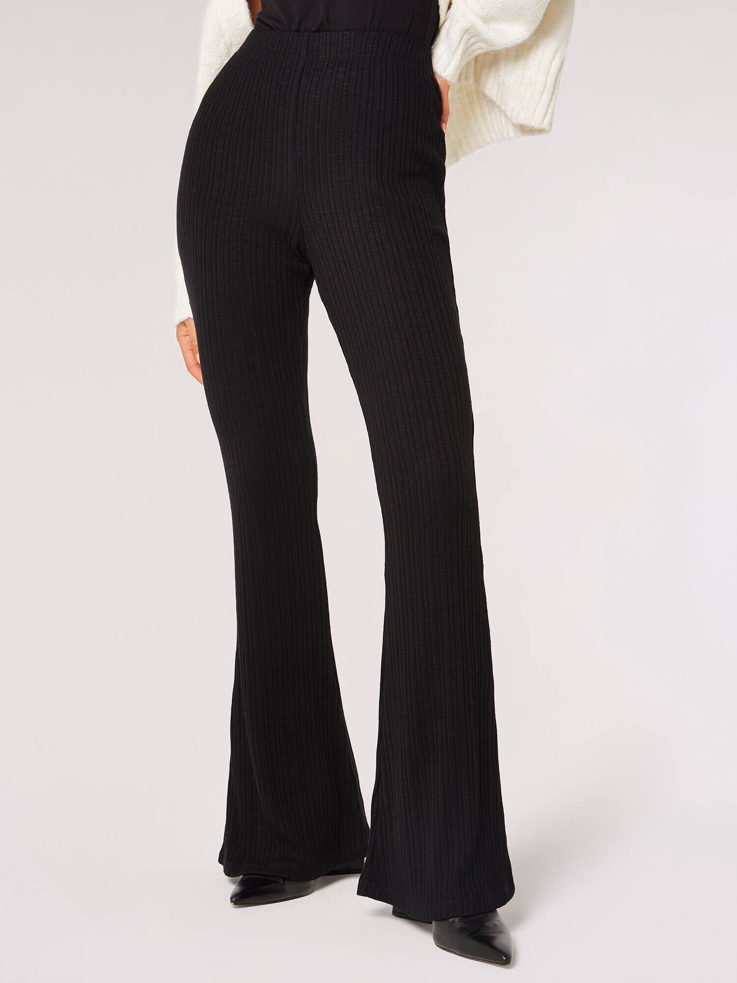 Black ribbed 2025 flare trousers
