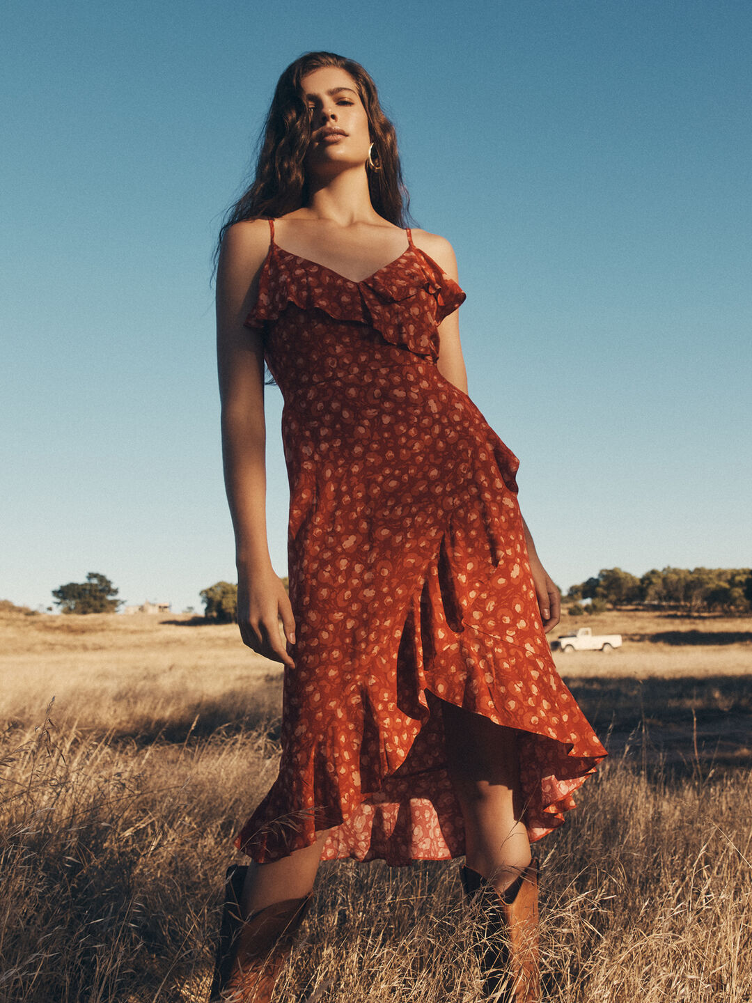 Leopard Print Ruffle Midi Dress