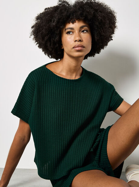 Waffle Knit Oversized Cotton T-Shirt