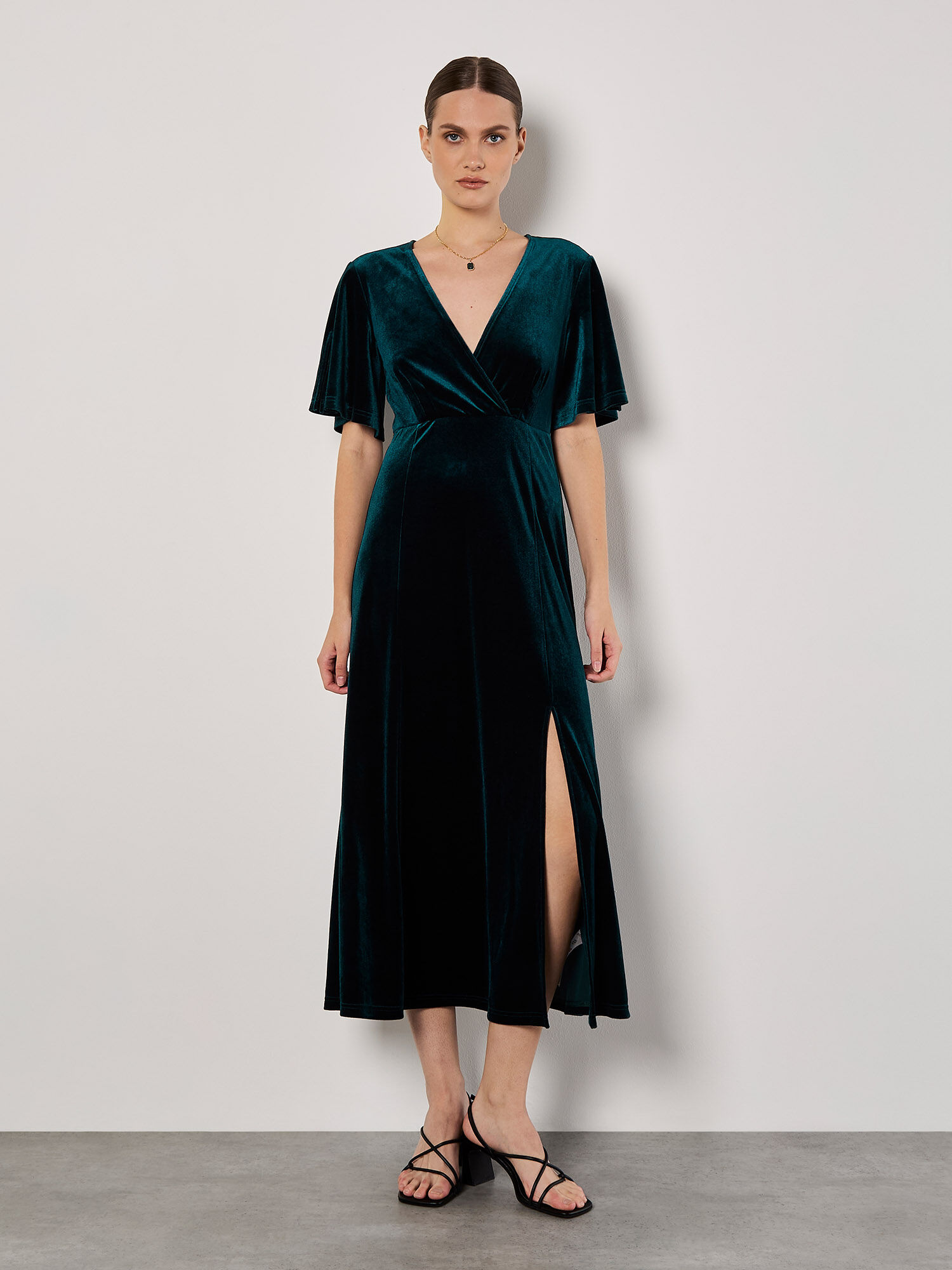 Green velour wrap dress top