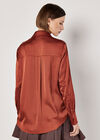 Oversized Satin Shirt, Burgundy, large