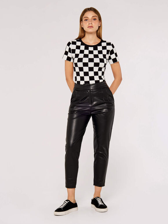 Chequered  Knit Top, Cream, large