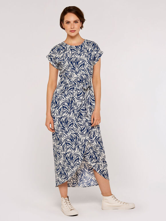 Brushstroke Print  Midi Dress, Cream, large