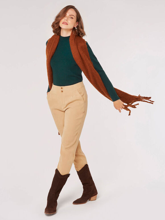 Gold Button Ribbed Jumper, Green, large