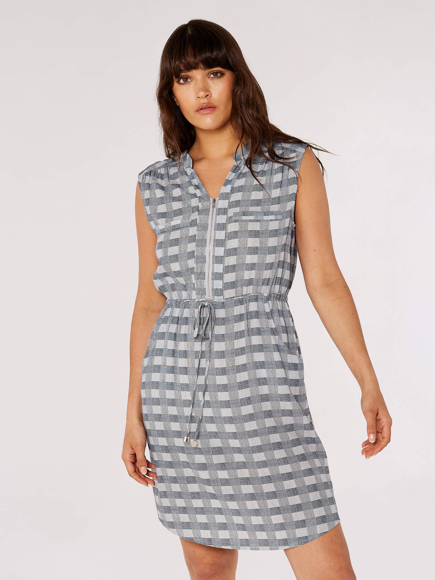 Check Pocket Mini Dress Apricot Clothing