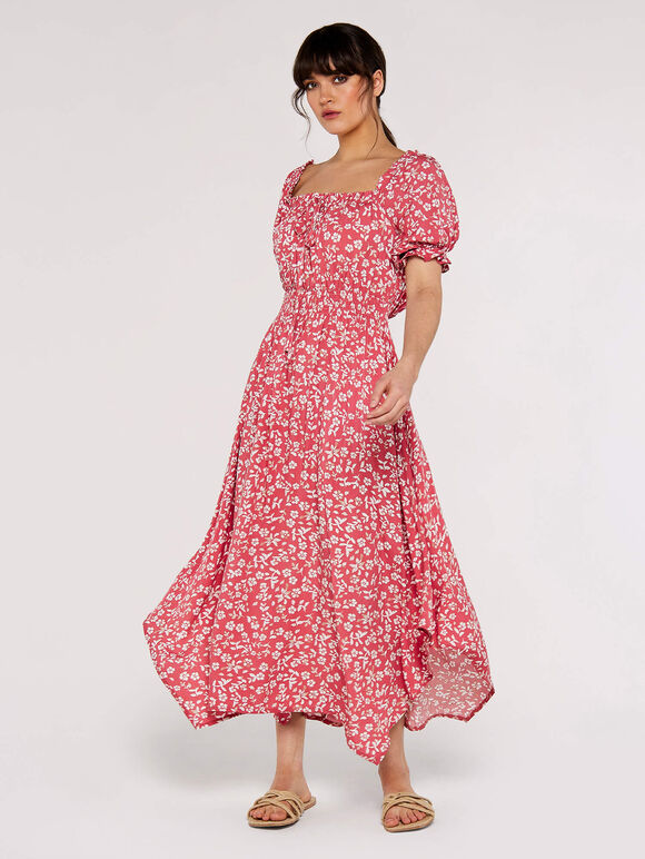 Sarasa Milkmaid Midi Dress, Pink, large
