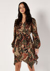 Paisley Wrap Mini Dress, Khaki, large