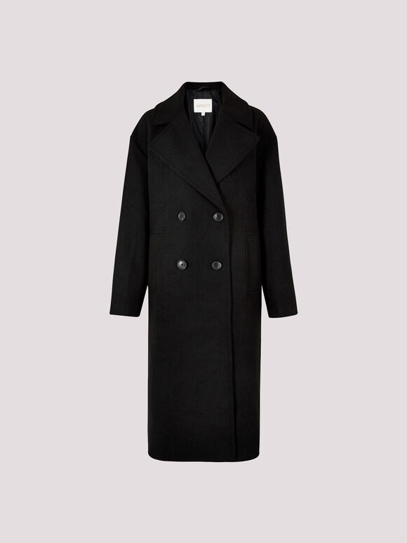 Oversized Tailored Boyfriend Coat, Black, large
