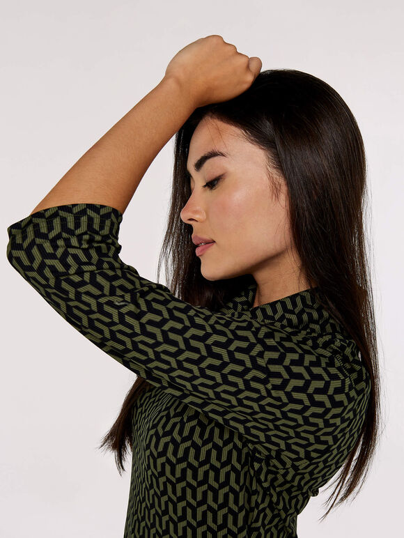 Cowl Neck Mini Dress, Green, large