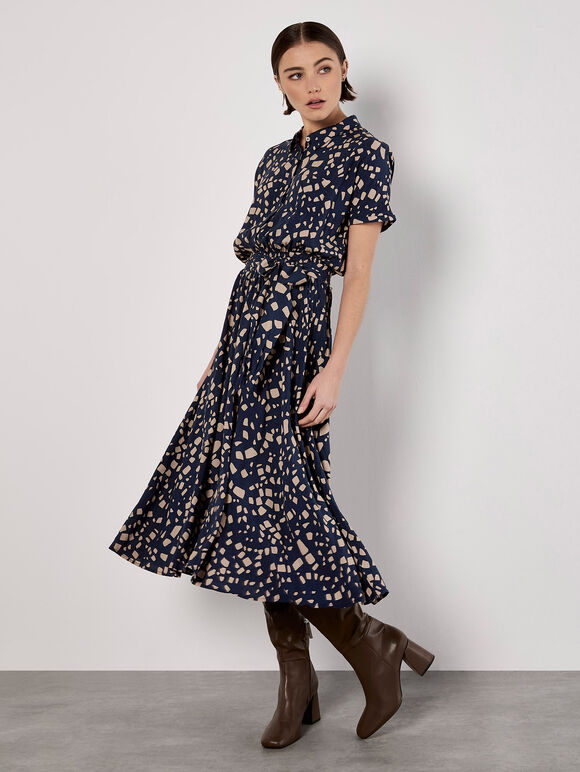 Scattered Squares Shirt Midi Dress, Navy, large