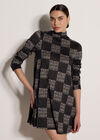 Textured Check Swing Mini Dress, Mocha, large