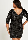 Sequin Bodycon Long Sleeve Dress+, Black, large