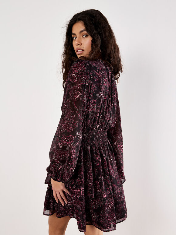 Batik Paisley Mini Dress, Burgundy, large