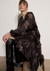 Metallic Shimmer Floral Silhouette Midi Dress, Black, large