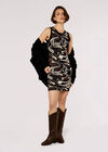 Knitted Swirl Bodycon Mini Dress, Brown, large