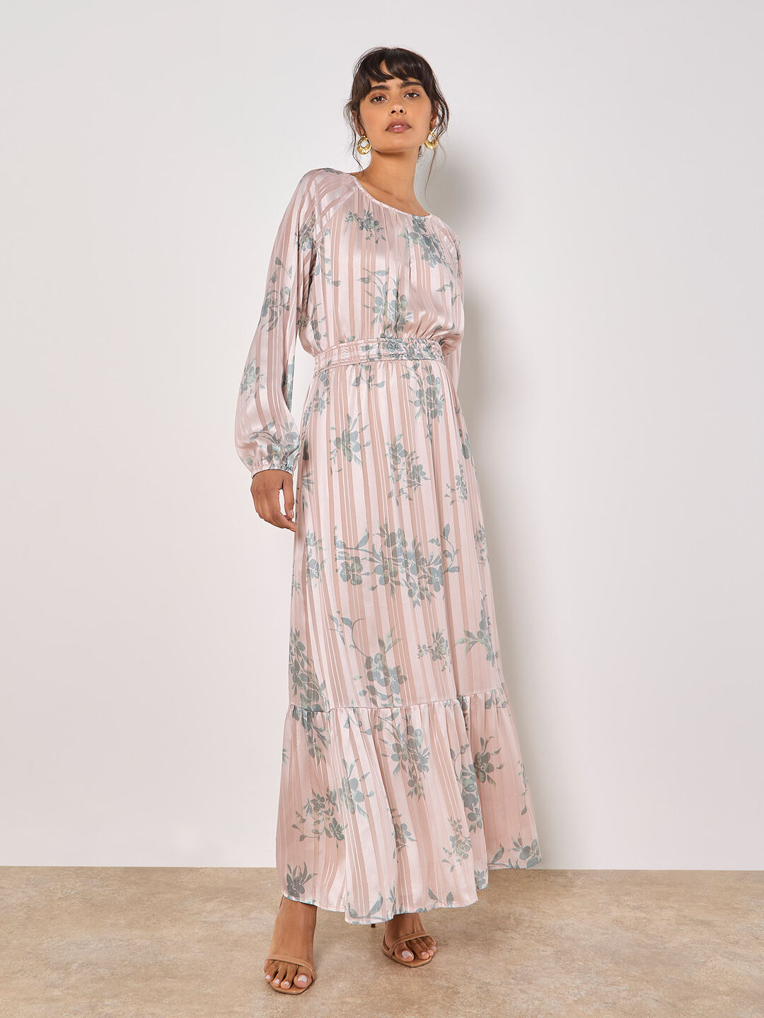 Image of Silhouette Floral Satin Shimmer Maxi Dress