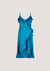 Ruffle Wrap Satin Midi Dress, Blue, large