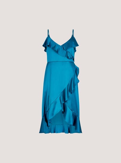 Ruffle Wrap Satin Midi Dress