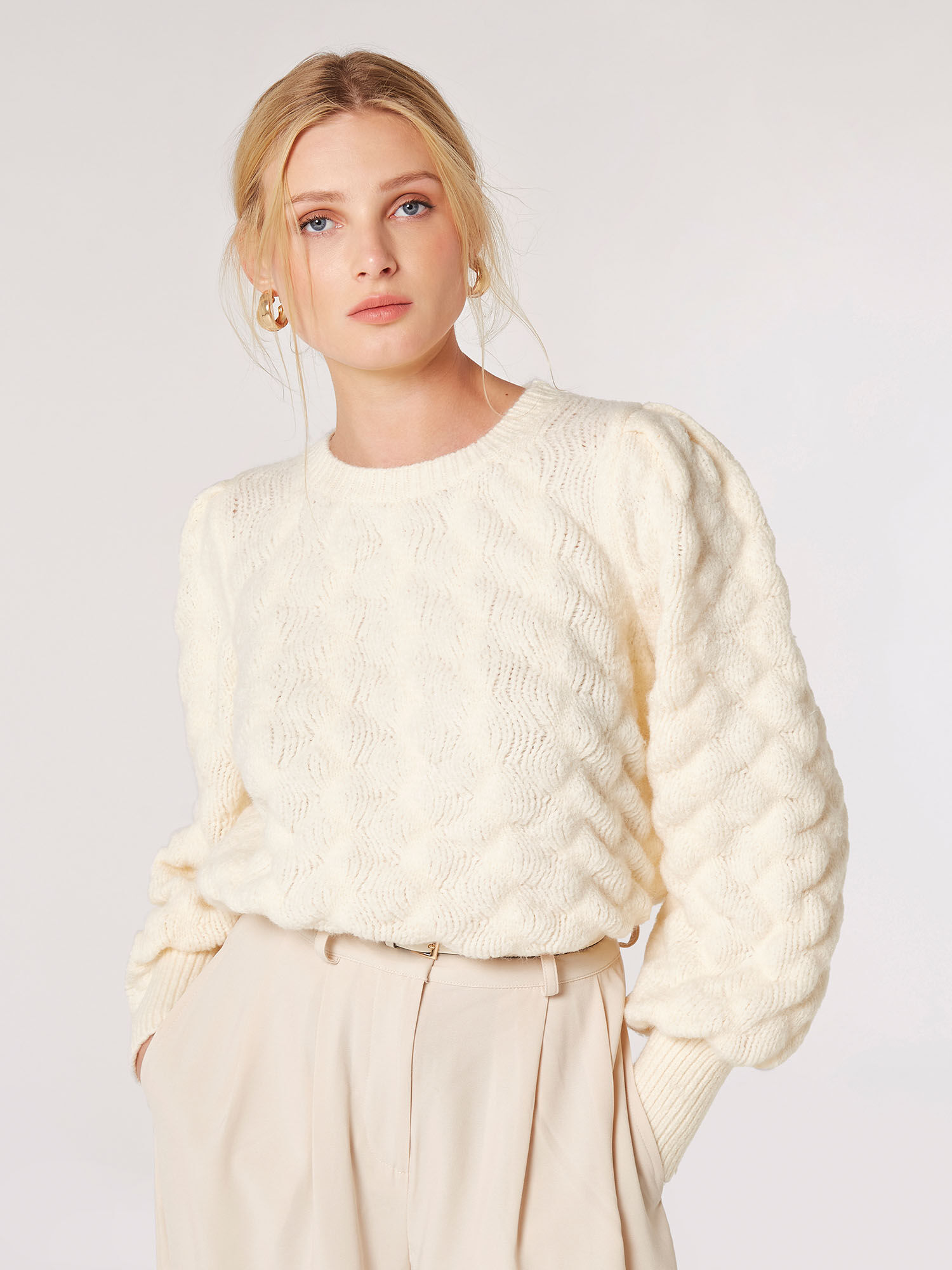 Bubble Knit Jumper Apricot Clothing
