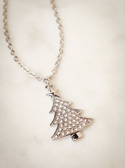 Silver Tone Christmas Tree Necklace