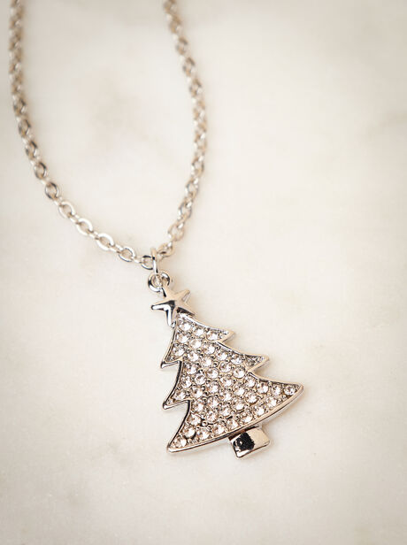 Silver Tone Christmas Tree Necklace