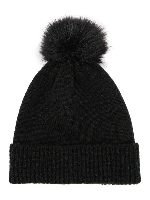 Textured Pom Pom Beanie, Black, large
