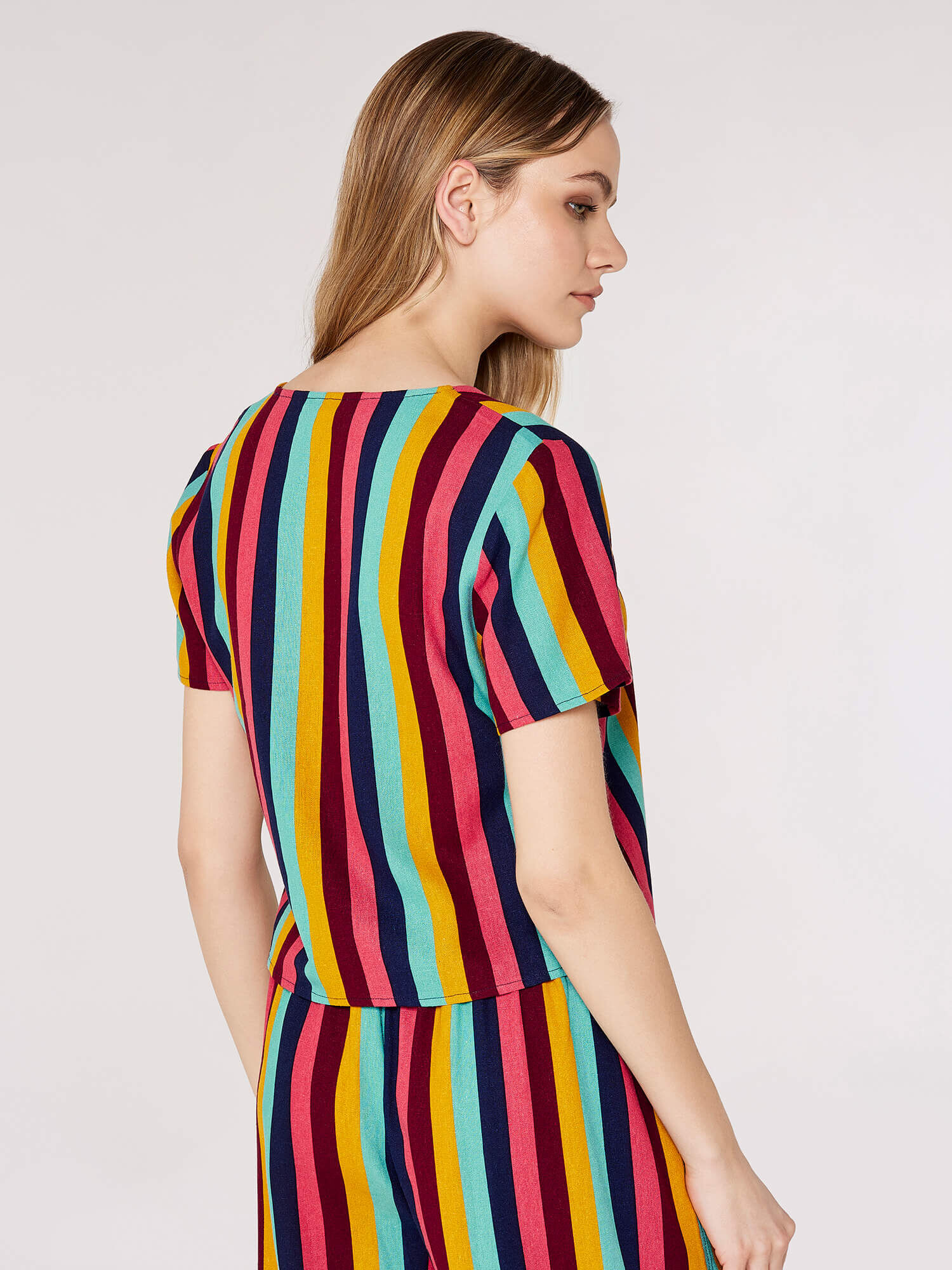 Vertical Striped Buttoned Top Apricot Clothing